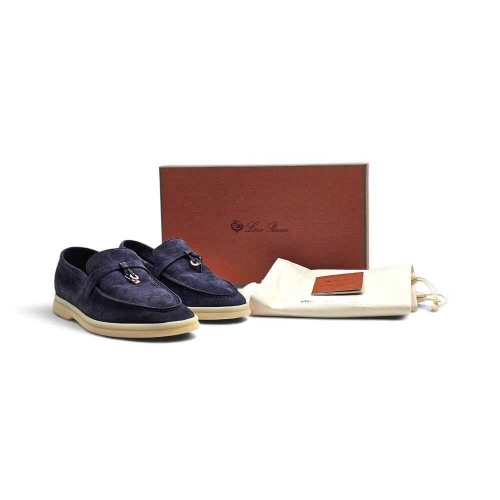 Loro Piana Summer Charms Walk Blue Suede Loafers EU37.5 US7.5 - NWB $1575